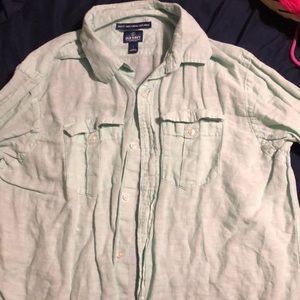 Green button down old navy shirt.